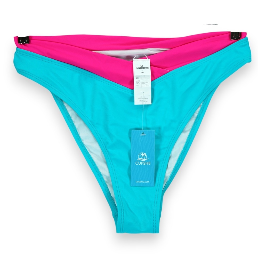 NWT Cupshe Block Party Colorblock Bikini Set ~ L Top M Bottom ~ Pink & Aqua